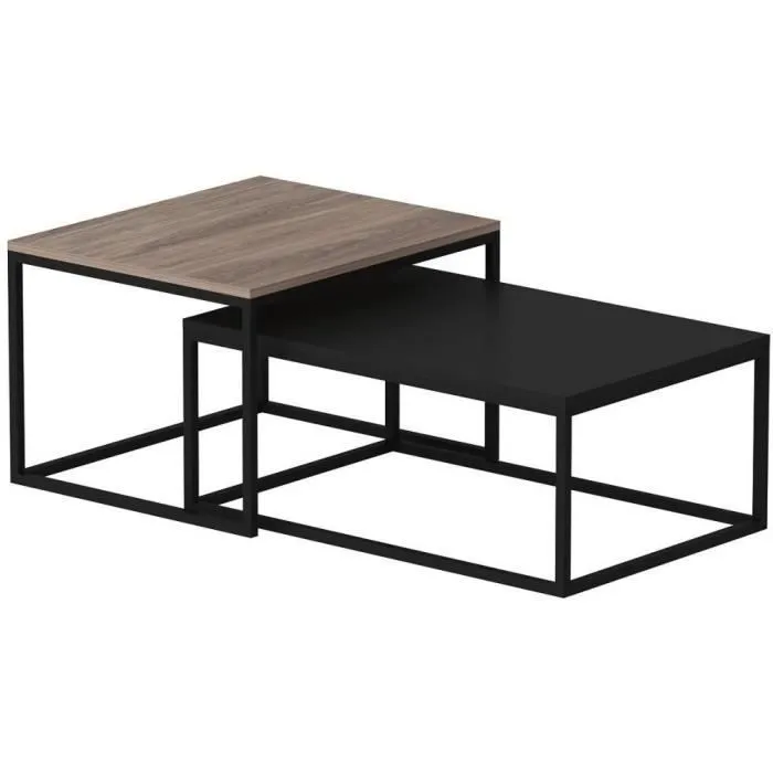 Table basse rectangulaire LEKA anthracite 72 x 45 x 37 cm avec plateau supérieur 60 x 45 cm et rangement, en panneau de mélamine 18 mm