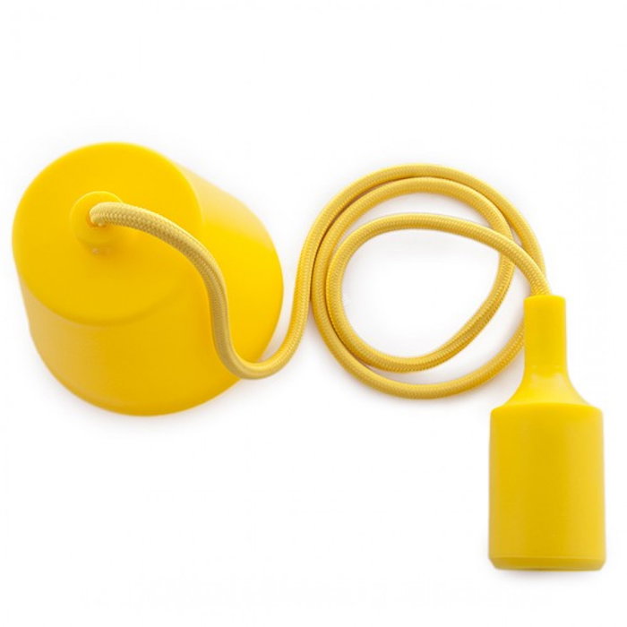 Douille E27 avec Câble Tissu et Rosace - Support de Lampe Jaune Douille E27 avec Câble Tissu et Rosace - Support de Lampe Jaune