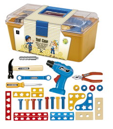 TACHAN Coffret de 28 pièces Mallette à outils avec perceuse, clé, marteau, tournevis, pinces, jeu de construction Enfant +3 ans