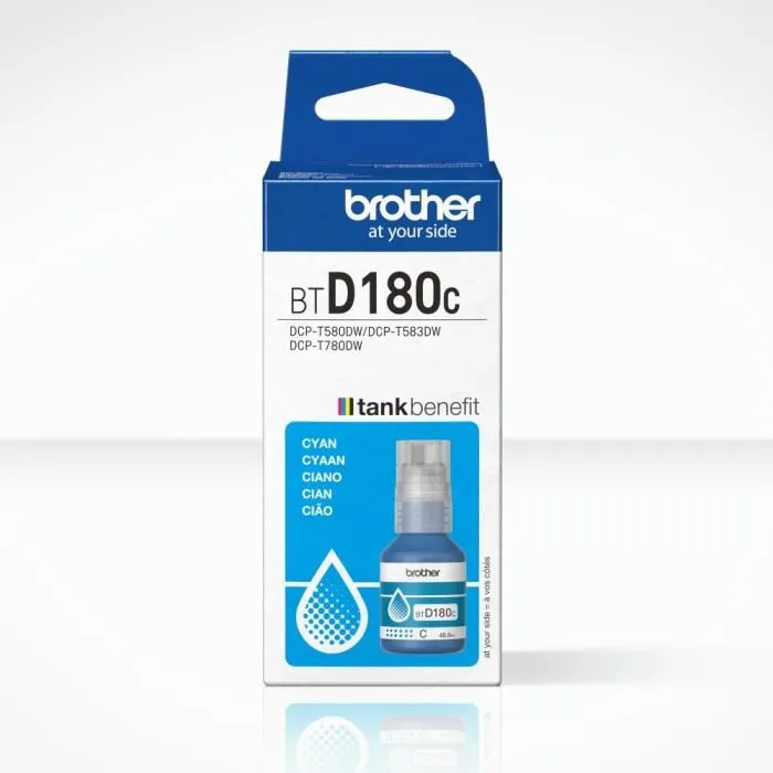 Brother BTD180C - Bouteille d'encre Cyan - Compatible imprimantes DCP-T580DW, DCP-T583DW, DCP-T780DW - Rendement 5000 pages Brother BTD180C - Bouteille d'encre Cyan - Compatible imprimantes DCP-T580DW, DCP-T583DW, DCP-T780DW - Rendement 5000 pages
