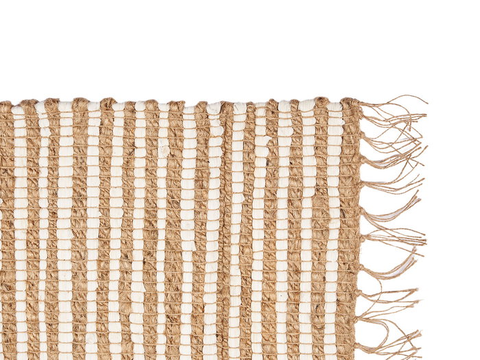 Giftdecor Tapis Naturel Blanc Double Rayures 60 x 90 cm en Jute et Coton (Set de 12)