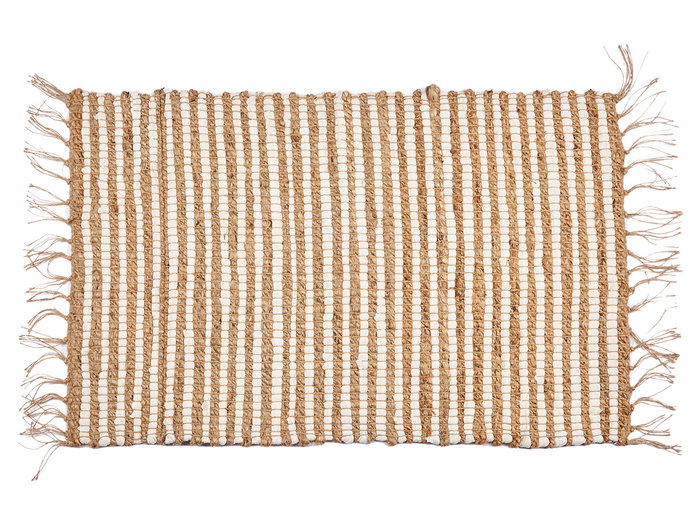 Giftdecor Tapis Naturel Blanc Double Rayures 60 x 90 cm en Jute et Coton (Set de 12)