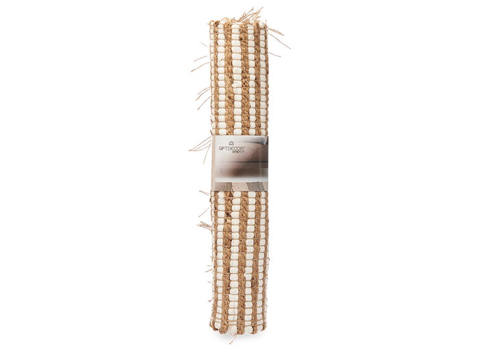 Giftdecor Tapis Naturel Blanc Double Rayures 60 x 90 cm en Jute et Coton (Set de 12)