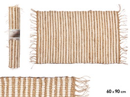 Giftdecor Tapis Naturel Blanc Double Rayures 60 x 90 cm en Jute et Coton (Set de 12)