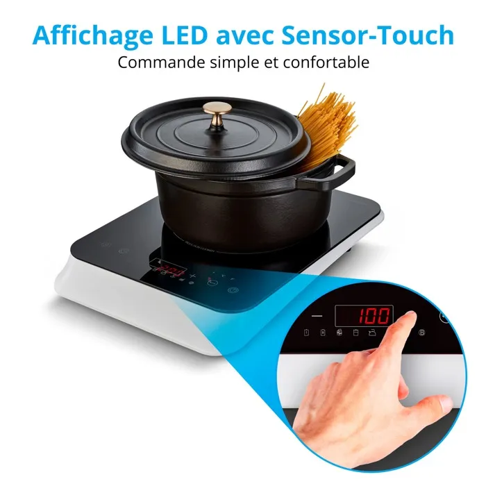 Medion MD18490 - Plaque de cuisson à induction posable 1 feu 2000 W, 8 programmes (60-240°C), dimensions 29 x 38.5 x 6.3 cm, design blanc et noir