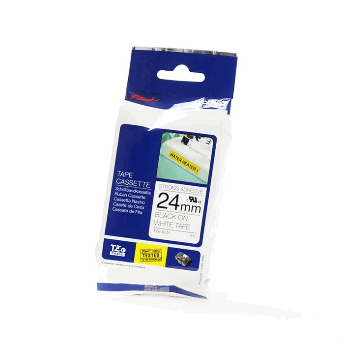 Brother TZE-S251 / TZES251 Ruban d'étiqueteuse, impression Noir sur fond Blanc Brother TZE-S251 / TZES251 Ruban d'étiqueteuse, impression Noir sur fond Blanc