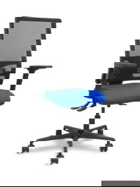 Chaise Bormate Asynchrone tissu Bleu Maille Noir Base en nylon noir Accoudoir 2D Sans appui-tête Roulettes 65mm nylon