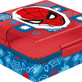 Licensing Sandwichera Cuadrada Multicompartimentos Spiderman CZ11274 Boîte à Sandwichs Enfant 3+ ans, 14,1 x 13,5 x 6 cm, Plastique Recyclable, Sans BPA, Licence Officielle Marvel