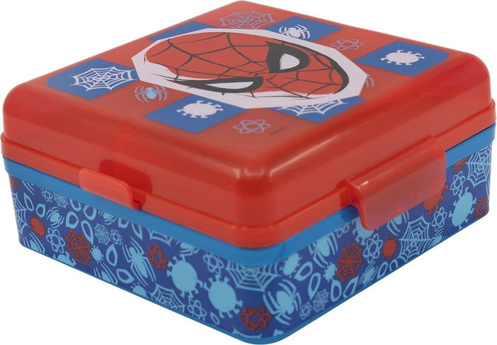 Licensing Sandwichera Cuadrada Multicompartimentos Spiderman CZ11274 Boîte à Sandwichs Enfant 3+ ans, 14,1 x 13,5 x 6 cm, Plastique Recyclable, Sans BPA, Licence Officielle Marvel