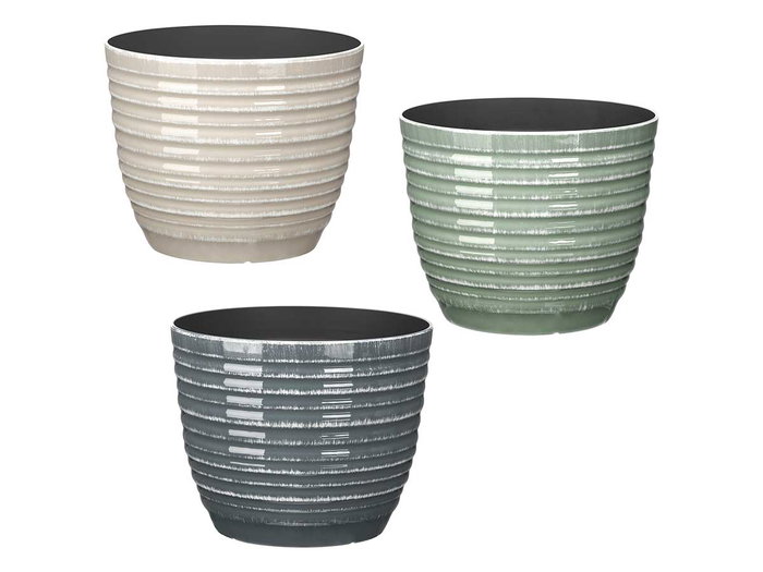 Ibergarden Maceta Rayas 30 cm Lot de 3 Couleurs Antracite Gris Vert Plastique PP (Set de 12)