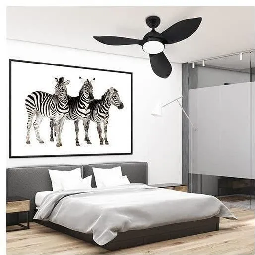 Farelek Corsica - Ventilateur de plafond avec éclairage LED, diamètre 116 cm, 70 W, 3 pales noires, télécommande, lumière réglable 1500 lm (blanc chaud à froid)