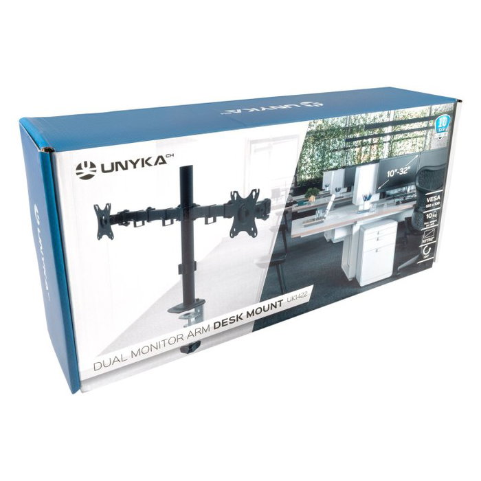 UNYKAch UK1422 Support pour écran double bras articulé VESA 75x100 mm jusqu'à 32 pouces 10 kg UNYKAch UK1422 Support pour écran double bras articulé VESA 75x100 mm jusqu'à 32 pouces 10 kg