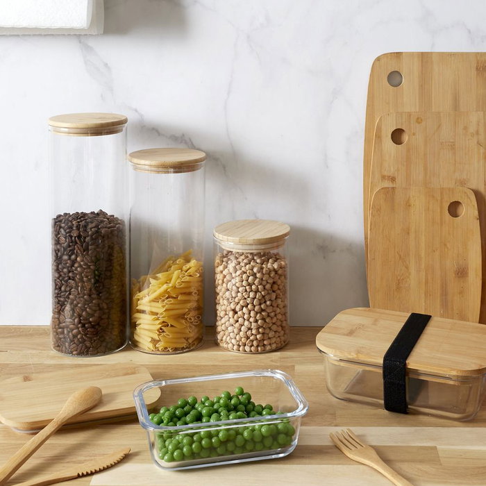 Cook Concept Bocal en verre borosilicaté de 2 L avec couvercle en bambou Cook Concept Bocal en verre borosilicaté de 2 L avec couvercle en bambou