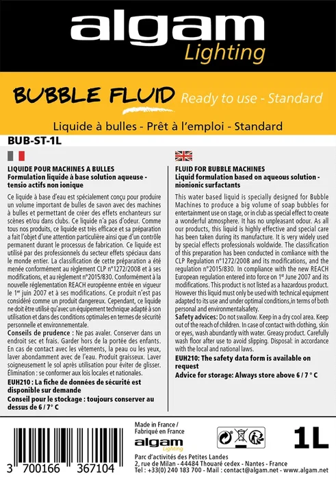Algamlight Liquide Standard Pour Machine À Bulles - 1L Algamlight Liquide Standard Pour Machine À Bulles - 1L