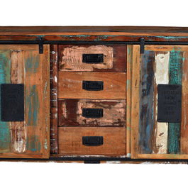 GINER Y COLOMER Buffet Exclusif en Bois Recyclé Multicolore avec 4 Tiroirs, 2 Portes Coulissantes - 130 x 81 x 38 cm
