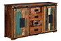 GINER Y COLOMER Buffet Exclusif en Bois Recyclé Multicolore avec 4 Tiroirs, 2 Portes Coulissantes - 130 x 81 x 38 cm