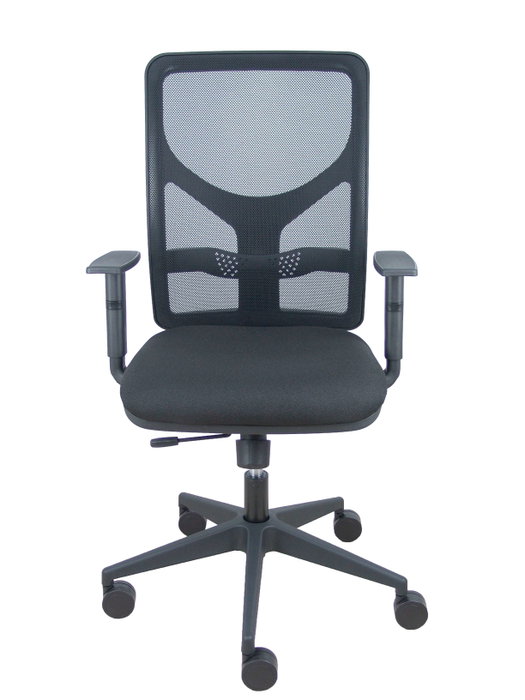 Chaise Motilla Synchrone/Traslack tissu Noir Base pyramidale noire Accoudoir 1D Sans appui-tête Roulettes 65mm nylon