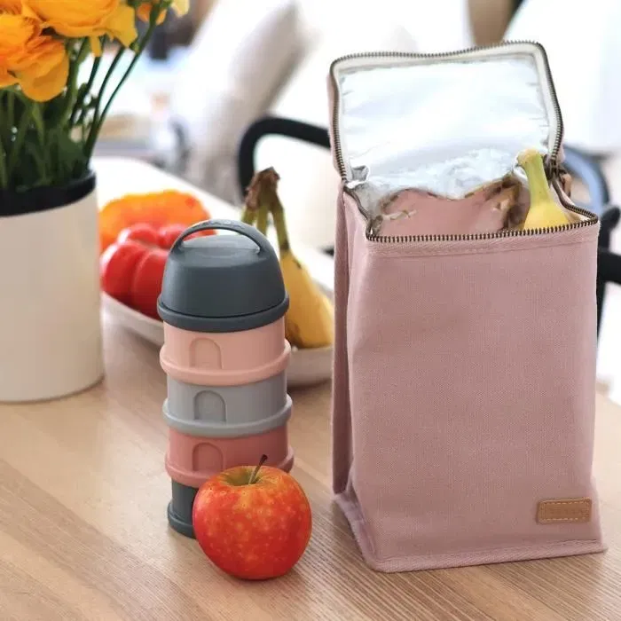 Beaba Pochette Repas Isotherme Bébé Rose Poudré - Grande Capacité, Tissu Imperméable et Anti-Tache