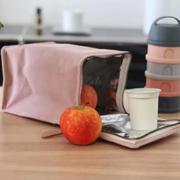 Beaba Pochette Repas Isotherme Bébé Rose Poudré - Grande Capacité, Tissu Imperméable et Anti-Tache