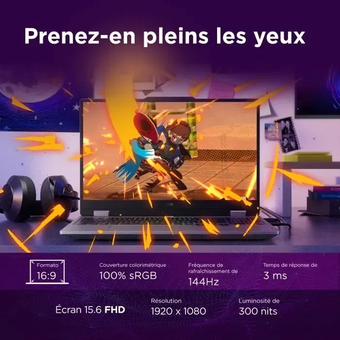 Lenovo LOQ 15IRX10 - PC portable gamer 15" FHD 144 Hz - Processeur Intel Core i5-13450HX, NVIDIA GeForce RTX 5060 100W, 16 Go RAM, 512 Go SSD - Clavier AZERTY (Sans Windows)