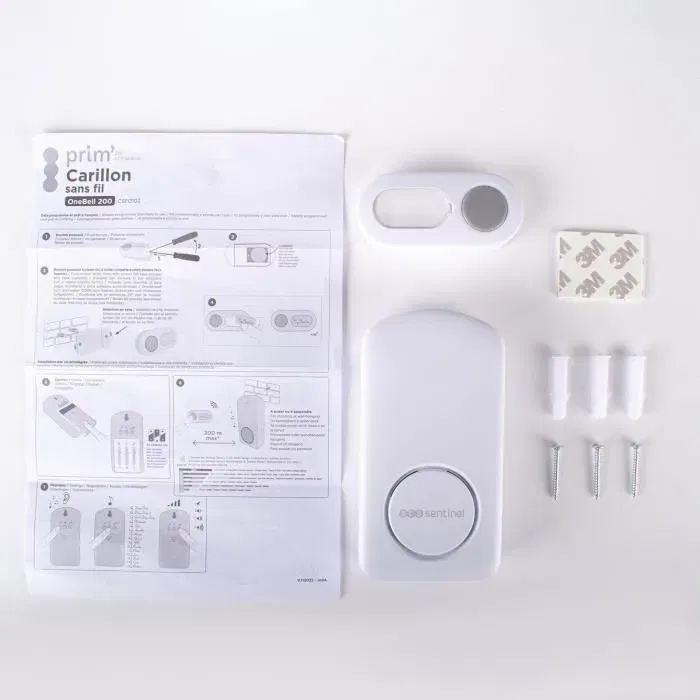 SCS SENTINEL OneBell 200 Carillon sans fil 433.92 MHz - Portée 200 m, 15 mélodies, pose/mur, alimentation piles, IP55