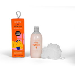 I Love Set Cosy Night's avec Gel Douche Hydratant 500 ml et Éponge de Bain