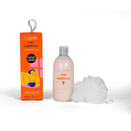 I Love Set Cosy Night's avec Gel Douche Hydratant 500 ml et Éponge de Bain