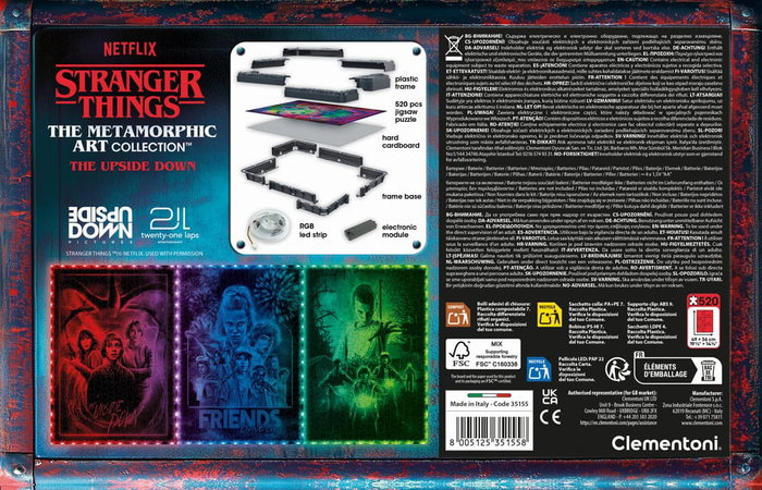 Clementoni Puzzle Stranger Things Le Monde à l'Envers avec Cadre Lumineux LED - 520 pièces