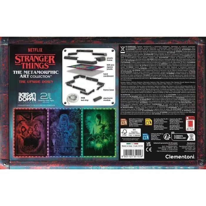 Clementoni - The Morphing Collection - Stranger Things - Cadre lumineux avec puzzle et guirlande LED - 520 pièces - Puzzle décoratif