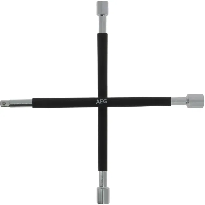 AEG Clé en croix démonte-roue renforcée avec 3 douilles 17/19/21mm et carré 1/2 - Acier inoxydable haute qualité et revêtement mousse antiglisse - Gris