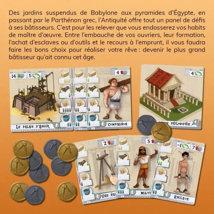 Asmodee Les Bâtisseurs : Antiquité - Jeu de société de stratégie et gestion - Devenez le premier bâtisseur - À partir de 10 ans - Version française