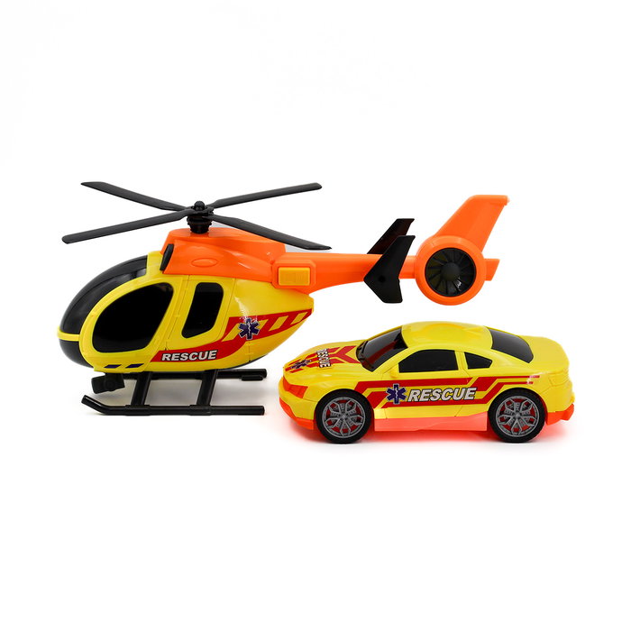 TACHAN Hélicoptère et Voiture de Secours avec Lumières et Sons - Jouet de Sauvetage de Ville - Échelle 1:14 - Pour Enfants de +3 Ans