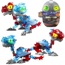 Bizak Biosaurus Battle Pack Double Sdo. – Capsule 13cm avec 2 Créatures Électroniques à Construire, 10-12 Pièces, Double Tête, Lumières et Sons, Change de Couleur