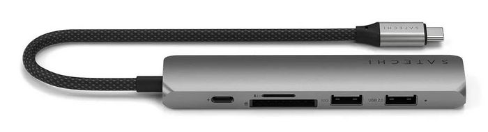 Satechi 6-en-1 Adaptateur USB-C Multiport Slim - HDMI 4K, Charge PD 100W, Ethernet Gigabit, Ports USB-A - Gris Sidéral