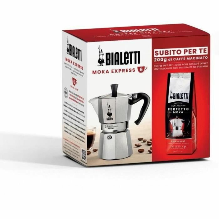 Bialetti Set Cafetière Italienne Moka 3 Tasses et Café Perfetto Moka Classico 250g Argent