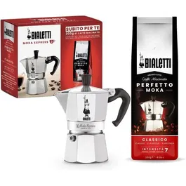 Bialetti - Cafetière Moka Italienne 3 tasses (0,30 L) Argent avec 250 g de Café Perfetto Moka Classico