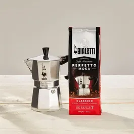 Bialetti - Cafetière Moka Italienne 3 tasses (0,30 L) Argent avec 250 g de Café Perfetto Moka Classico