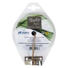 Biotop Fil de fer gainé de papier Ø3 mm x 100 m avec coupe-fil intégré pour jardinage, tuteurage et maintien de branches