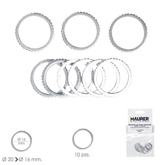 YAMATO Adaptateurs de réduction pour disque de coupe de 20 à 16 mm (Lot de 10) YAMATO Adaptateurs de réduction pour disque de coupe de 20 à 16 mm (Lot de 10)