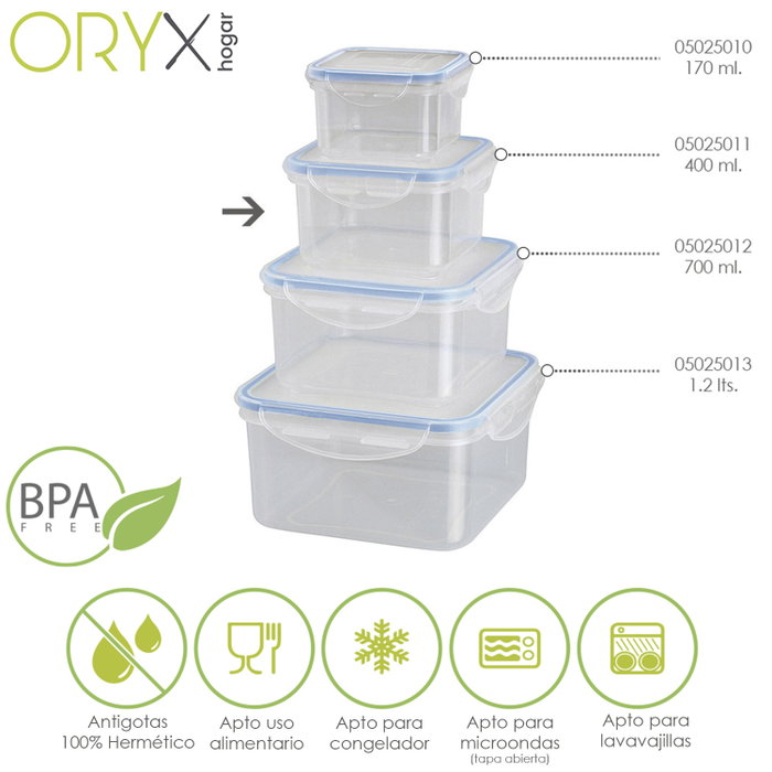 ORYX Récipient Hermétique Carré 400 ml
