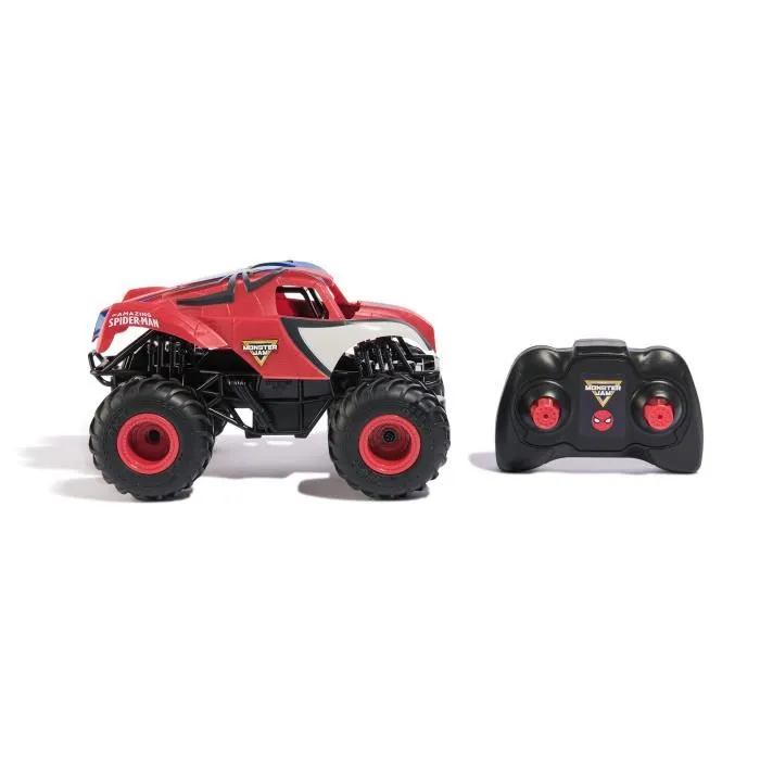 Spinmaster - Véhicule Radiocommandé Spider-Man Monster Jam - 1:24 - avec Roues Souples et Directionnelles