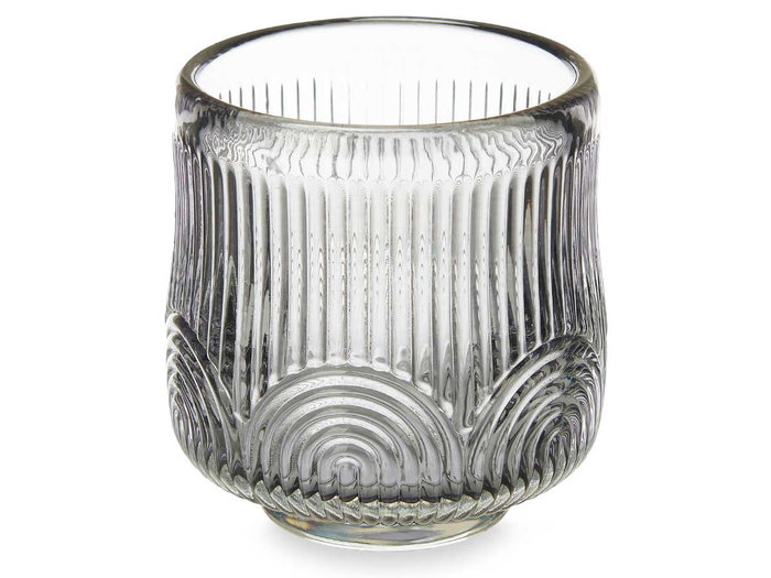 Giftdecor Porte-bougie Rond Rayé Gris Verre 7,5x7,5x7,8 cm (Set de 12)
