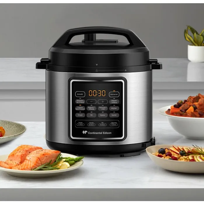 Continental Edison CEMCSP10006L - Cuiseur électrique sous pression, Multicuiseur, 6 Litres, 1000W, Noir et inox, avec programmes automatiques