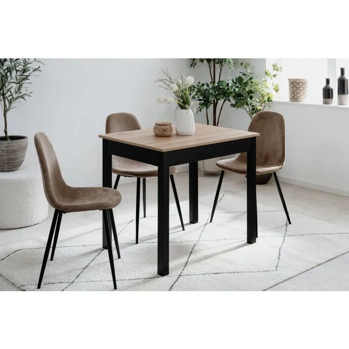 Table à Manger CAPRI Carré 4 Personnes 90x67x76 cm – Chêne Artisan & Noir