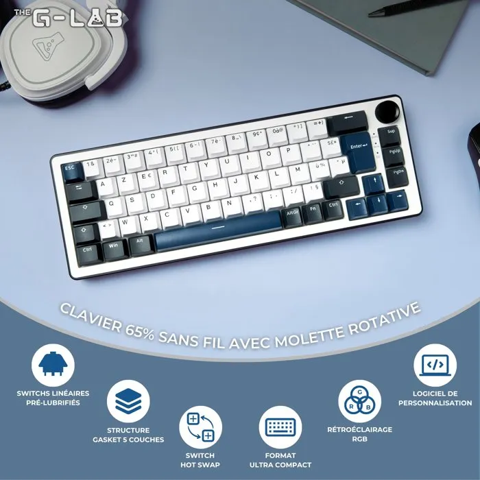 The G-Lab KEYZ Elite 200 BW AZERTY TKL Bleu The G-Lab KEYZ Elite 200 BW AZERTY TKL Bleu