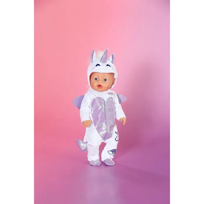 Baby Born - Combinaison Grenouillère Licorne pour Poupée - Capuche à Cornes et Ailes - Accessoire Vendu Sans Poupée - Taille 43 cm - Dès 3 ans
