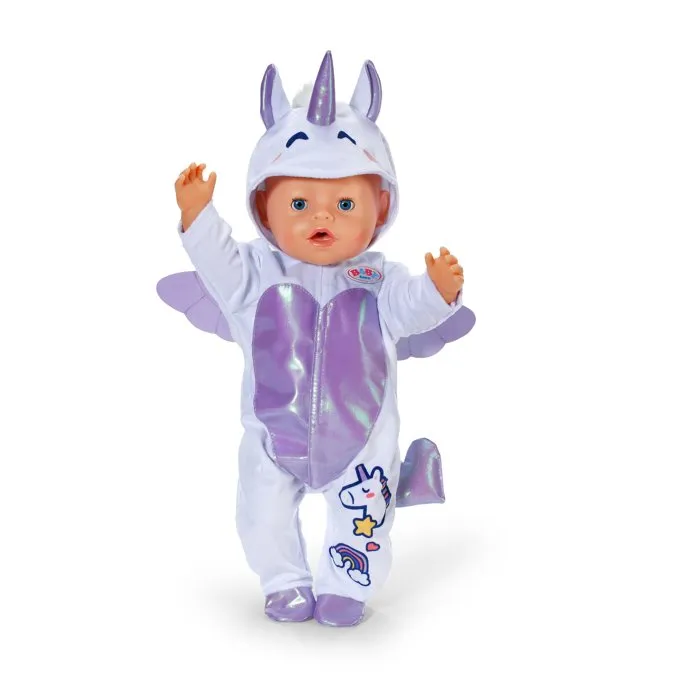 Baby Born - Combinaison Grenouillère Licorne pour Poupée - Capuche à Cornes et Ailes - Accessoire Vendu Sans Poupée - Taille 43 cm - Dès 3 ans
