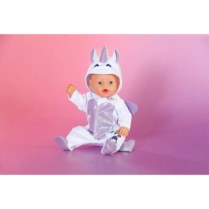 Baby Born - Combinaison Grenouillère Licorne pour Poupée - Capuche à Cornes et Ailes - Accessoire Vendu Sans Poupée - Taille 43 cm - Dès 3 ans