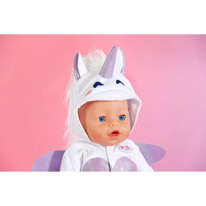 Baby Born - Combinaison Grenouillère Licorne pour Poupée - Capuche à Cornes et Ailes - Accessoire Vendu Sans Poupée - Taille 43 cm - Dès 3 ans
