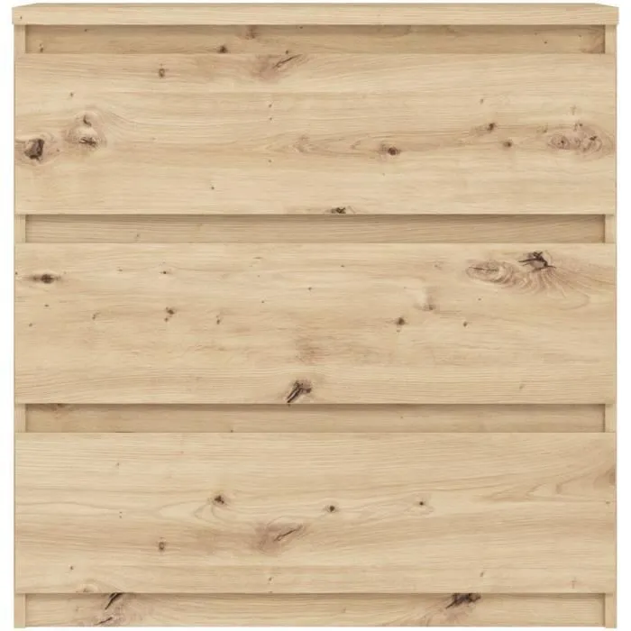 Chelsea, Commode 3 tiroirs - Finition chêne artisan - Dimensions L 77,2 x P 42 x H 79,9 cm - Meuble à monter